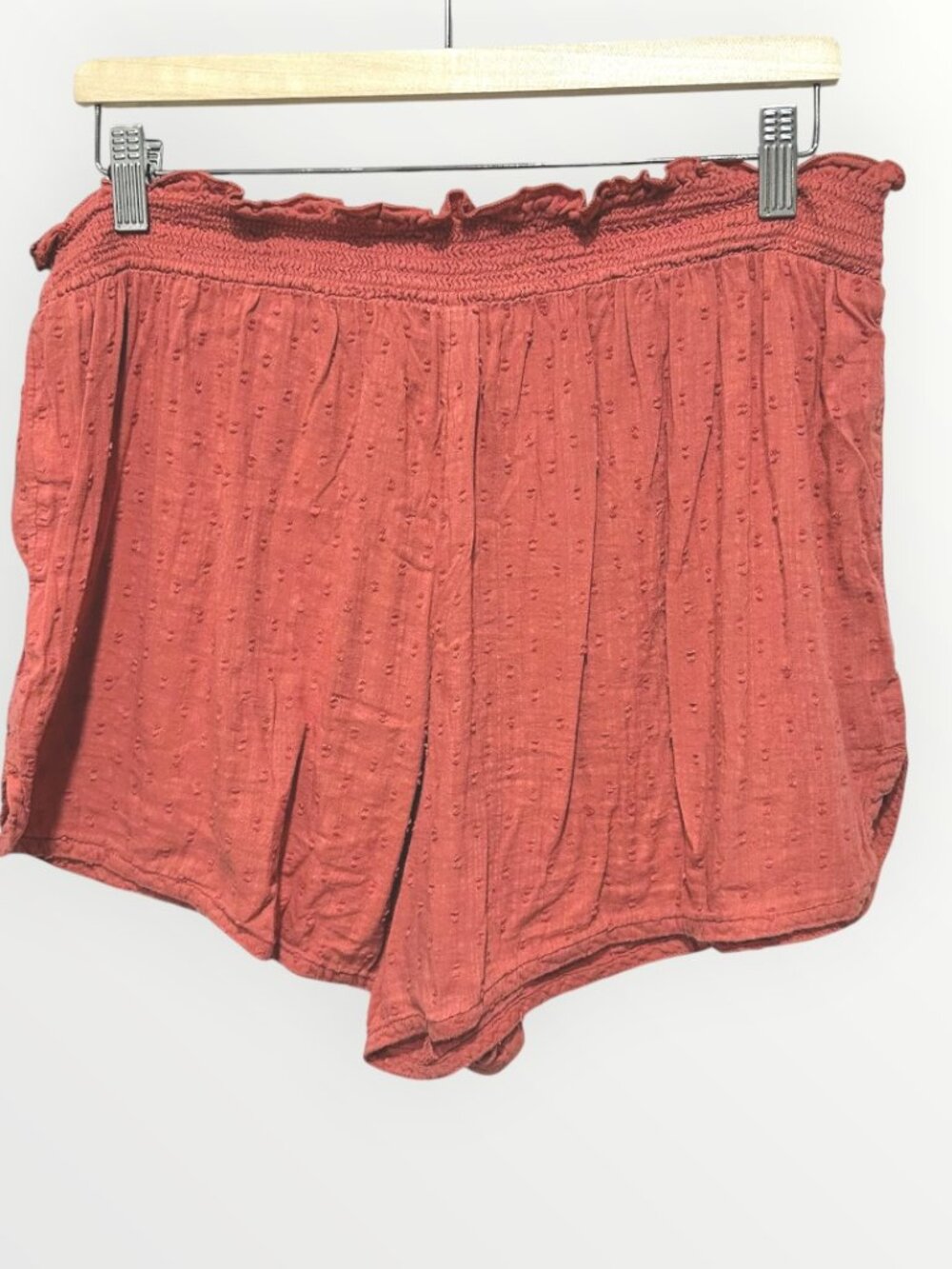 Old Navy Womens Shorts Elastic Waist Smocked Pillet Ruffles Rust Orange Size L - Picture 2 of 9